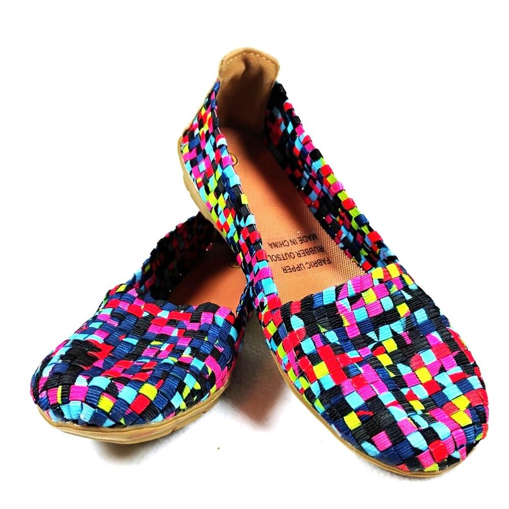 Multicolor Woven Flats Womens 7W Stretch Slip On Comfort Walking Shoes